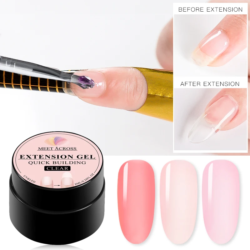 MEET ACROSS 8ML Quick Extension Nail Gel Polish Clear Pink Nail Lacquer UV LED Poly Extension Gel Varnish