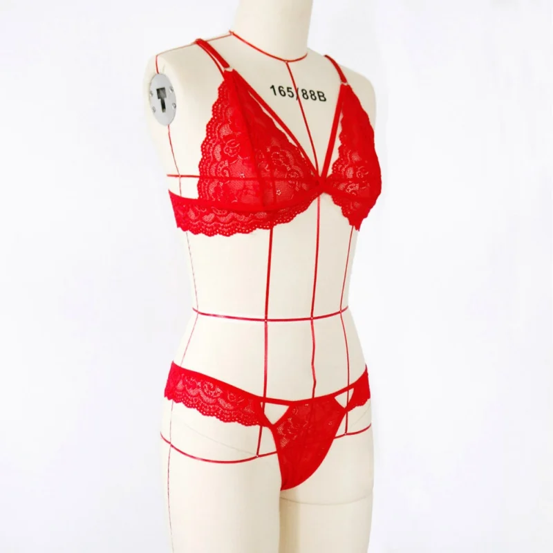 Рождественский кружевной комплект с бюстгальтером для женщин, сексуальный комплект с бюстгальтером без стальных колец, кружевной Рождественский комплект с бюстгальтером красного цвета