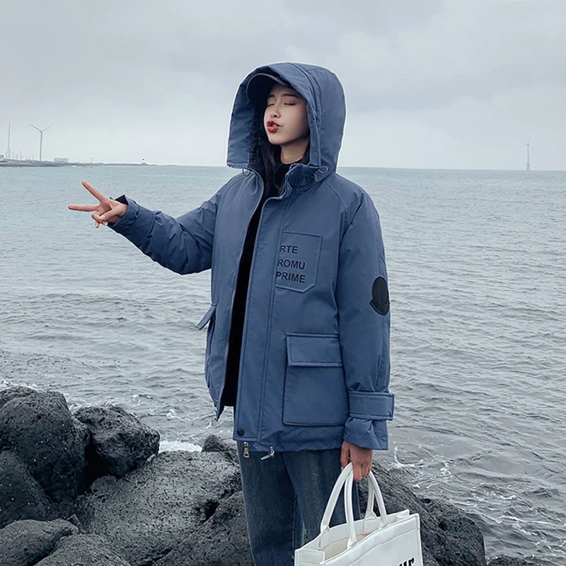 fog blue JORSEA размера плюс куртки для отдыха женские Ins хлопковые парки рабочая одежда зимнее теплое Свободное пальто шляпа одежда с хлопковой подкладкой - Цвет: fog blue