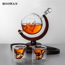 HOOWAN Skull Whiskey Decanter Set with Matching Skull Glasses 100% Hand Brown Lead Free Whiskey Globe Decanter