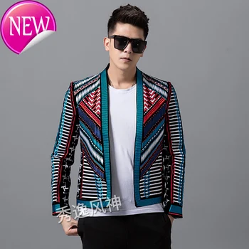

embroidered suit, Men's tight jacket, party, club, male designer, male DJ reception