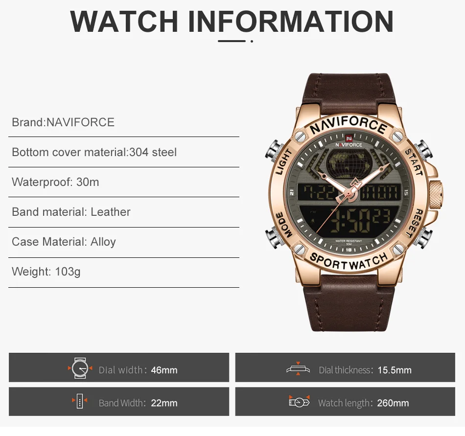 NAVIFORCE часы мужские Топ люксовый бренд кожа водонепроницаемые спортивные мужские часы кварцевые аналоговые цифровые часы мужские Relogio Masculino