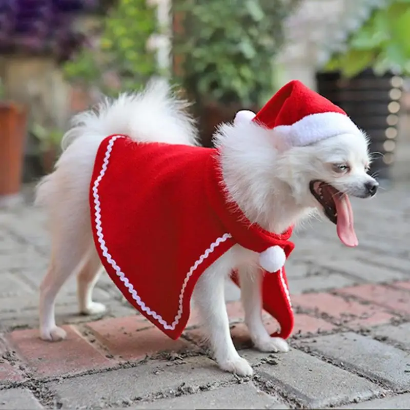 Тедди собака плащ шляпа платье костюм набор Рождество Смешные вечерние платье-Мантия рождественские украшения для домашних собак