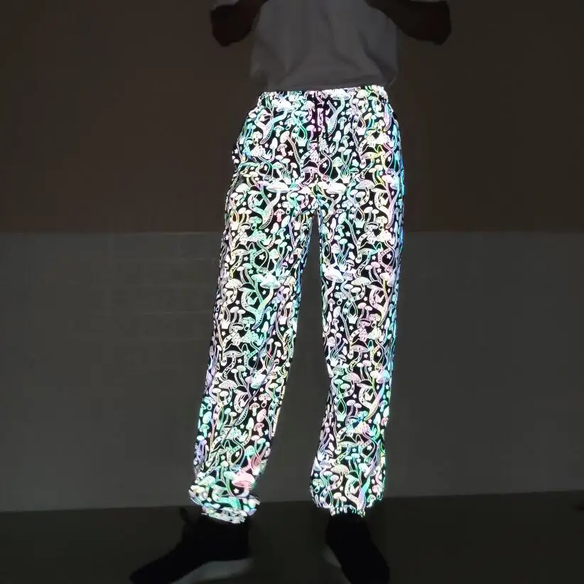 

Men Women Night Dance Colorful Reflective Mushroom Harajuku Hip Hop Pants Streetwear Waterproof Joggers Sweatpants Trousers