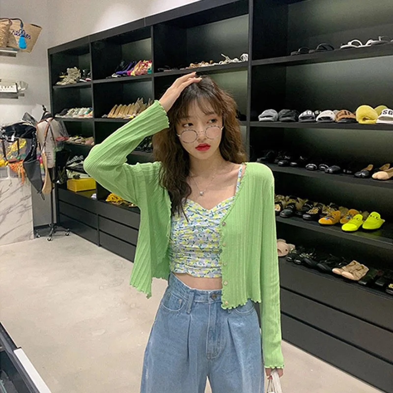 

Women Knitted Cardigan Solid Color Gentle Wind Tops Female Slim Sunscreen Thin Knit Cardigan New