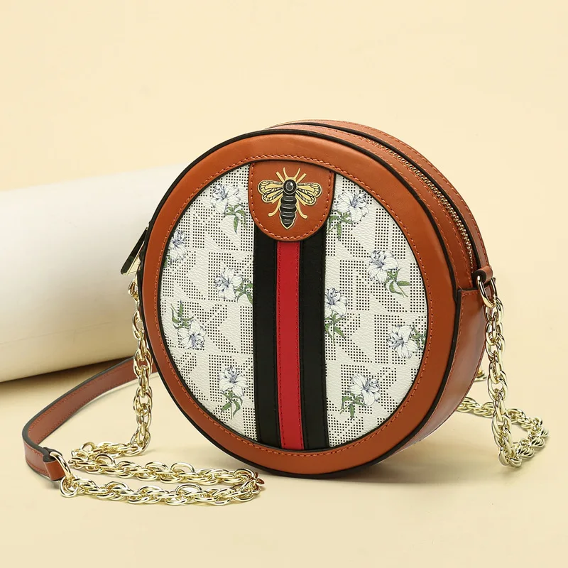 

Fashion Circular women handbag brand bag style Bee Embroidery messenger bags genuine leather strap chain