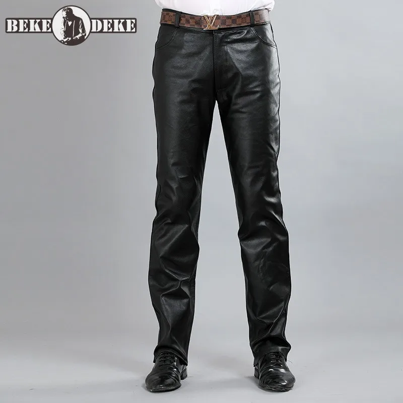 Winter Business Casual Windproof Genuine Leather Pants Men Brand Autumn New Warm Sheepskin Straight Trousers Motorcycle Pants