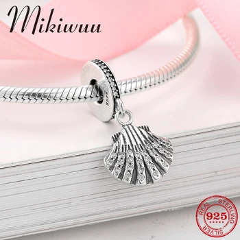 

Summer new 925 Sterling Silver sea shell shape Clear CZ fine Pendant Bead Jewelry making Fit Original Mikiwuu Charm Bracelet