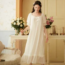 Women's Vintage Dress Square Neck Princess Sleepshirts Vintage Ladies Nightgowns Nightdress Cute Elegant Lounge Sleepwear