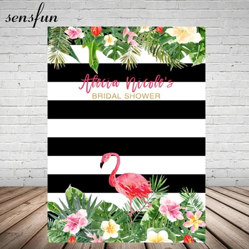 

Sensfun Bridal Shower Photography Backdrop Flowers Tropical Leaves Pink Flamingo Wedding Backgrounds For Photo Studio Vinyl