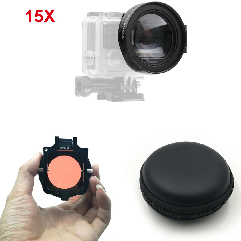 Filtre Rouge 58mm + Objectif Macro 16X Pour GoPro - Pour Plongée Sous-marine Et Photos Rapprochées