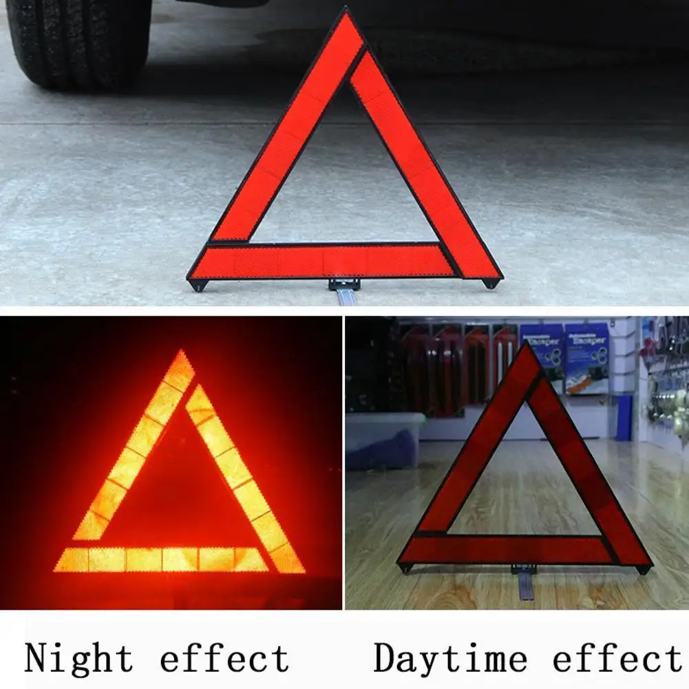 Car Emergency Breakdown Warning Sign Triangle Red Reflective Safety Hazard Car Tripod Folding