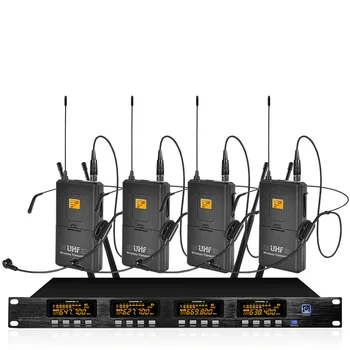 

Professional UHF Wireless Microphone System Four Headset Microphones Wireless for Church Room School Outdoor Lecture