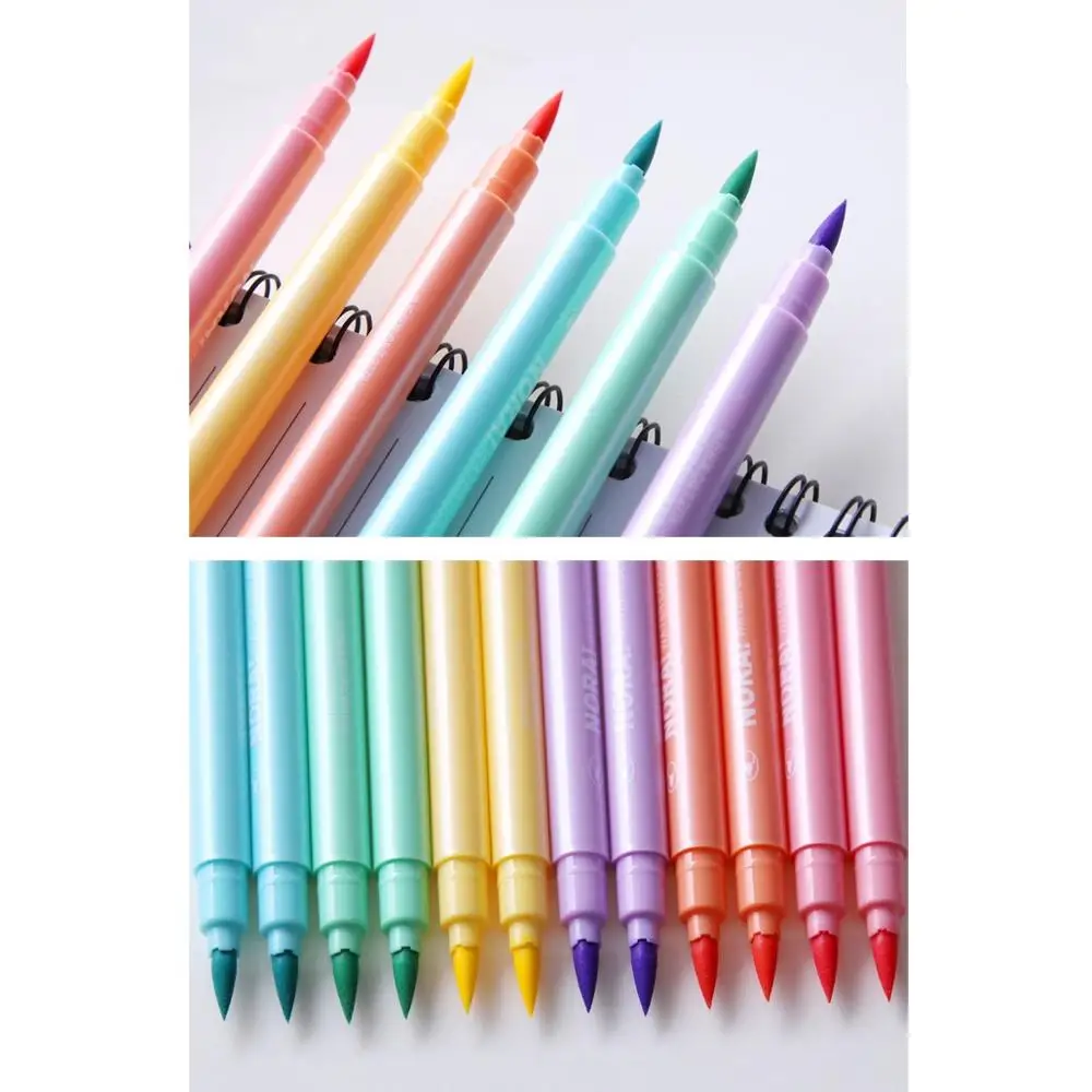 6pcs Soft Brush Highlighter Pens Set Pastel Body Fluorescent Color Marker Pen for Highlight Drawing Paint Lettering Art A6210