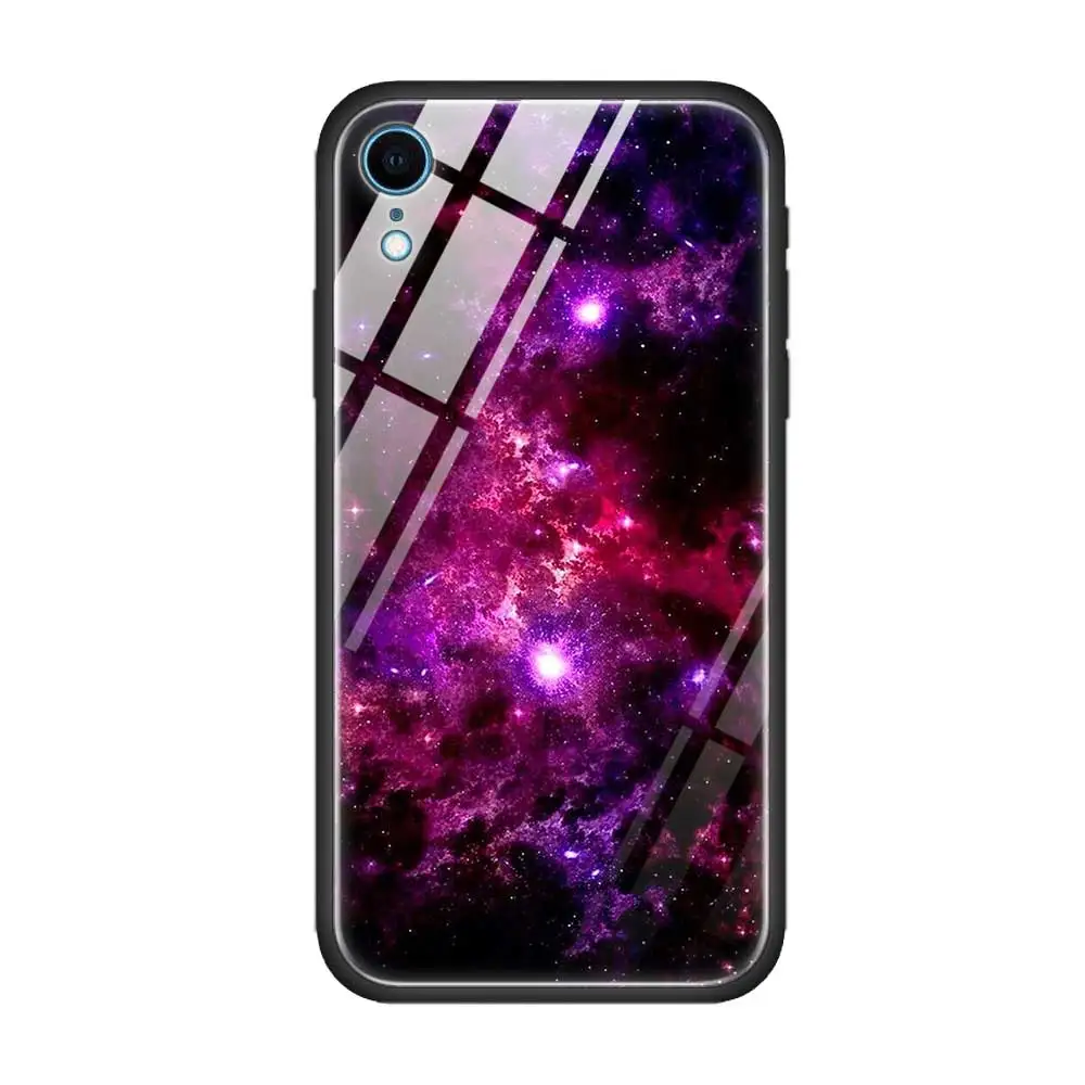 Чехол из закаленного стекла для Apple iPhone 8 7 6 6S Plus, чехол для iPhone 11 11Pro XS MAX XR X, силиконовый край, Звездный градиент пространства - Цвет: T08