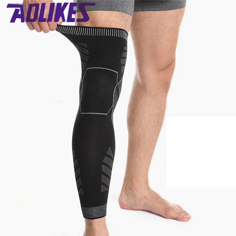 

AOLIKES 1Pcs Elastic Weaving Seamless Knee Support Brace Long Compression Leg Sleeve Warmer For Cycling Running Fitness leggings