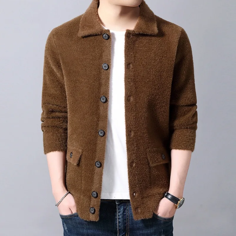 #Special Offers Winter Mens Warm Sweatercoat Single Breasted Knitted Male Sweaters Top Black Gray Brown Casual Outwear U9