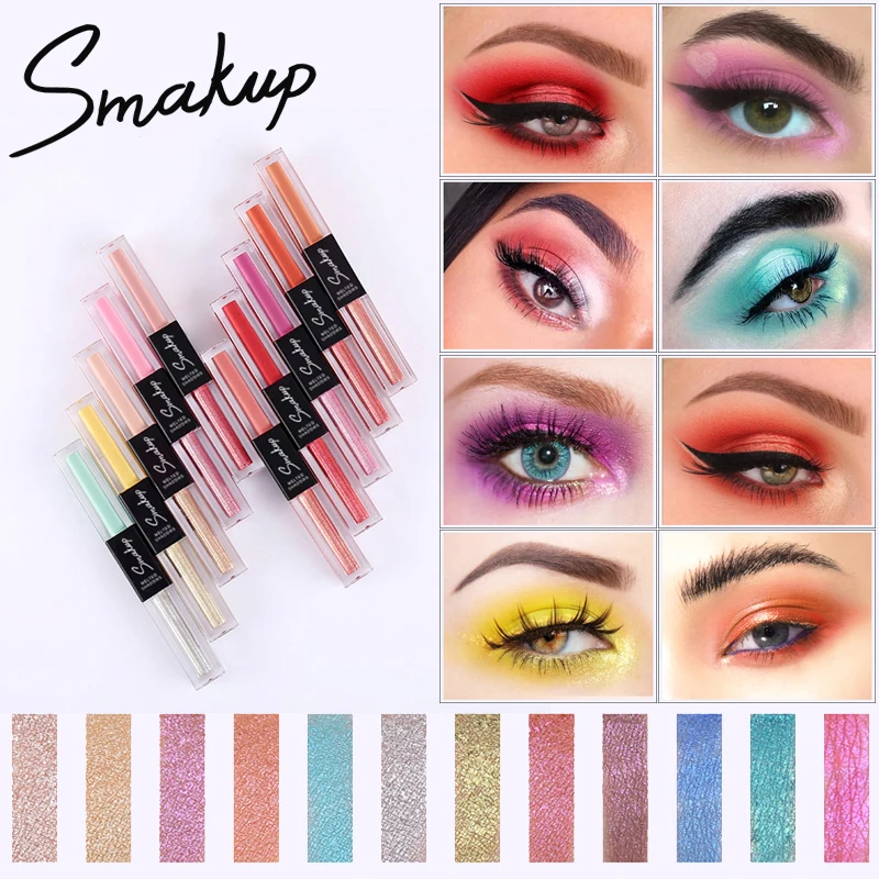 

SMAKUP Ten-color Double-headed Eyeshadow Pearlescent Palette Liquid Matte Brightening Eye Makeup Professional Makeup Tools TSLM1