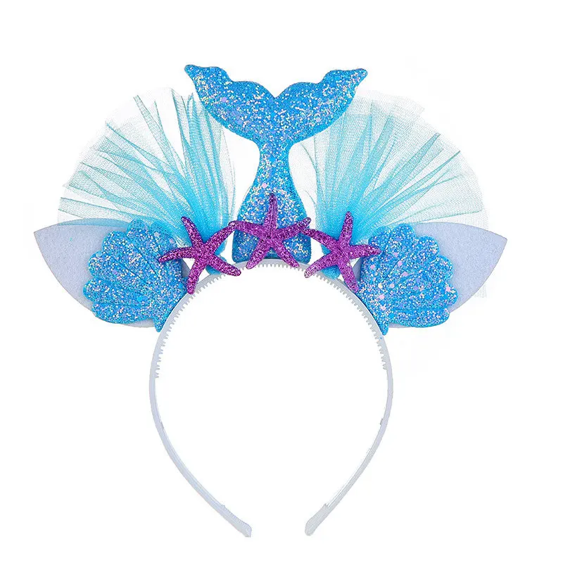 

1pcs Little Mermaid Party Crown Headband Mermaid Tail Hat Photo Props for Girl 1st Birthday Party Mermaid Hair Accessories