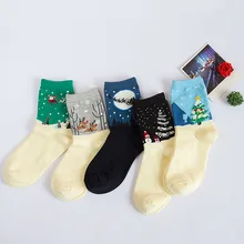 Забавные Женские носочки с героями мультфильмов, хлопковые зимние женские рождественские носки Harajuku Happy унисекс