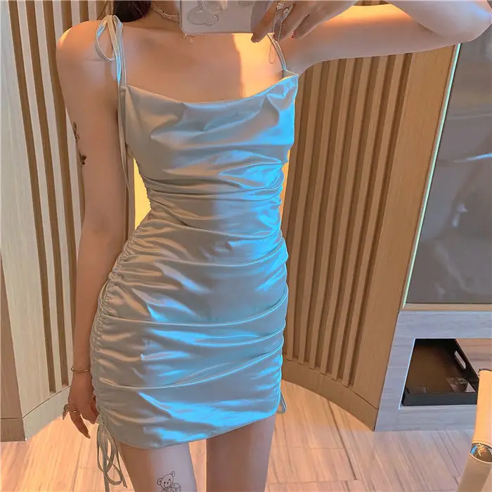 Sleeveless Dress Women Shiriing Solid Slim Party Sexy Design Korean Style Simple High Quality Fashion Leisure Female Ins Chic white dress