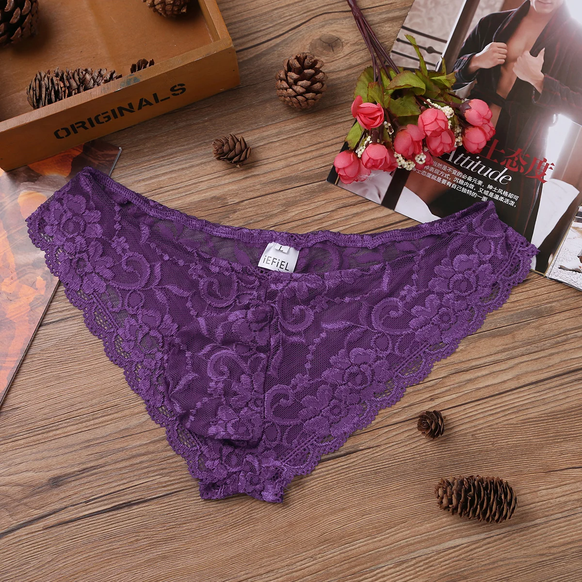 Men's Floral Lace Sheer See-Through Lingerie