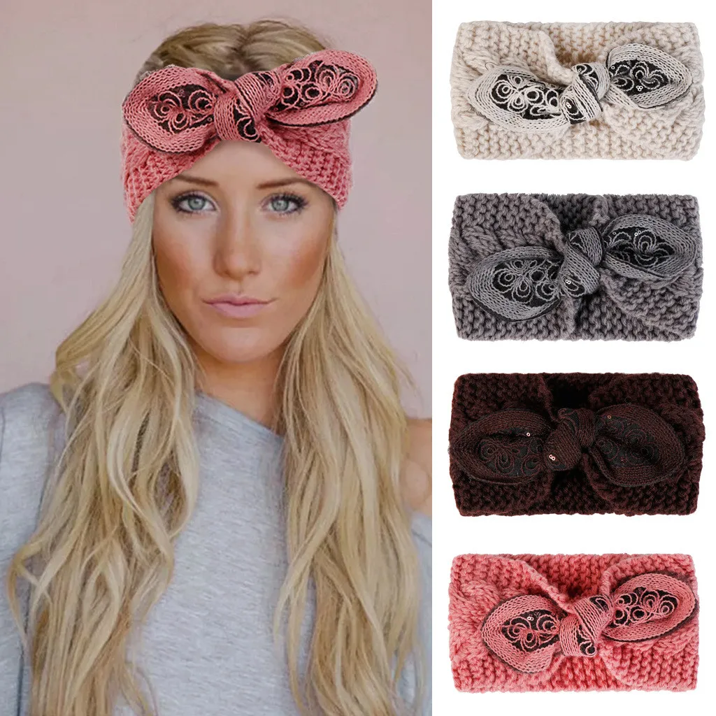 

Women Winter Warmer Ear Knitted Headband Elastic Handmade Bow Twisted Head Wrap Wide HairBand Girl Headwrap Hair Accessories