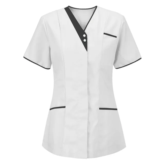 Healthcare Nurse Tunic Women Solid Pocket Scrub Tops Short Sleeve Blouse Beauty Salon Overalls Medical Dental VET Carer Uniforms WH