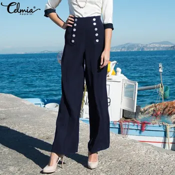 

Casual Button Loose Elegant Work Trousers 2020 Celmia Women High Waist Pants Office Ladies Palazzo Long Wide Leg Pant Plus Size