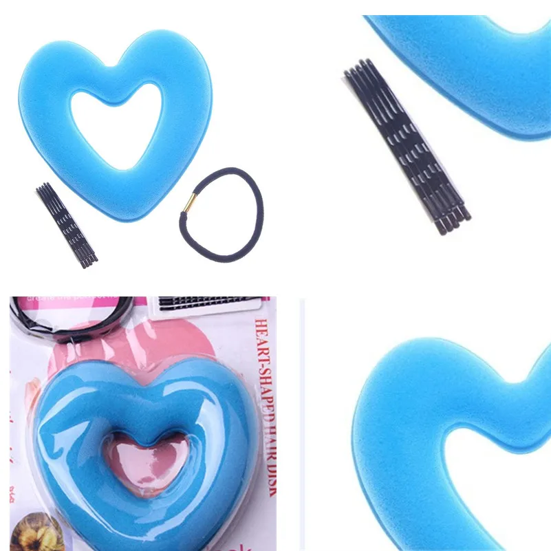 1 Set Fashion Heart Shape Hair Styling Tool Hair Bands for Women Girls Sponge Bract Head Meatball Ring Donut Hair Accessories