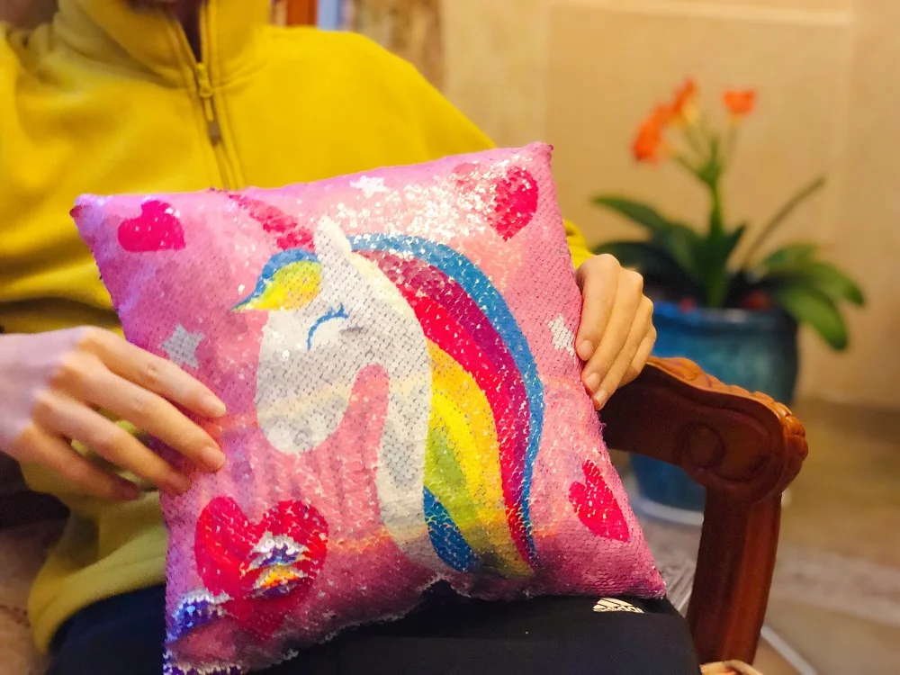 Flip Sequin unicorn pillow(not cover) w/stuffing 30cm Toys Soft