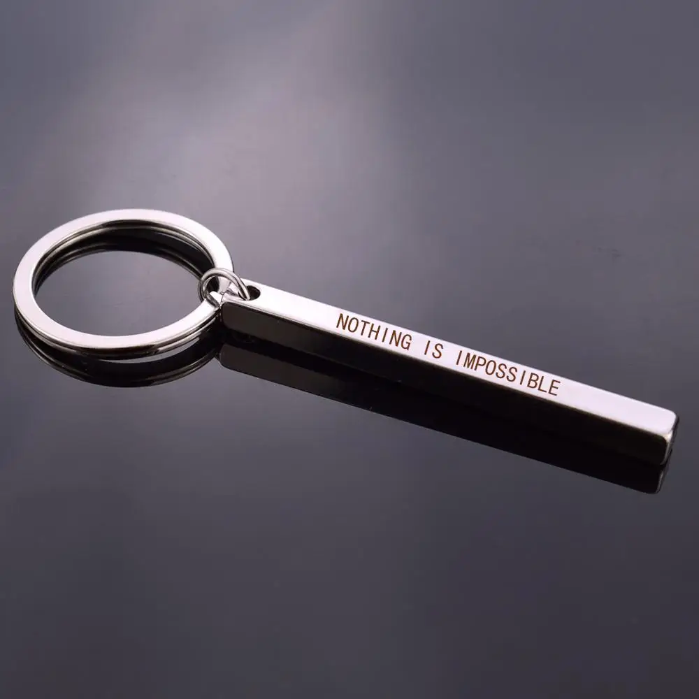 

Simple Design Metal Key Chains Engraved Inspiring Words NOTHING IS IMPOSSIBLE Square Bar Pendant Keychain Vertical Bar Keyring