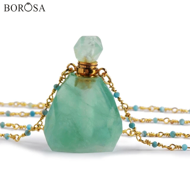 BOROSA Perfume Bottle Natural Multi-Kind Stone White Quartz Amazonite Amethysts 26inch Bead Chains Necklace Jewelry HD0091 Fluorite
