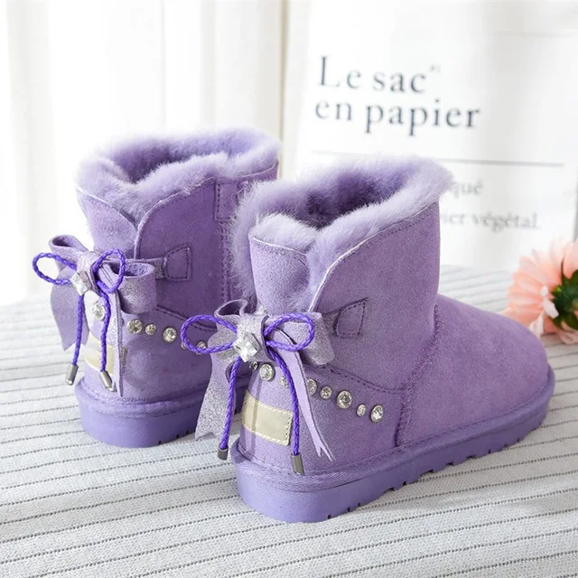 SHUANGGUN/ г. Зимние ботинки Классические австралийские ботинки из овчины и шерсти теплая женская обувь из толстого хлопка сапоги для женщин - Цвет: Violet