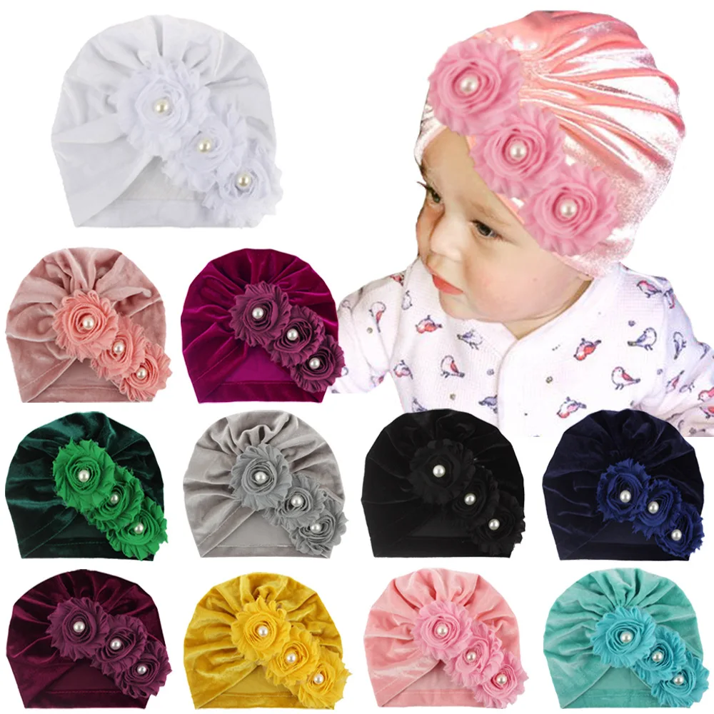 On Sale New Baby Hat for Girls Bohemia Baby Girl Hat with Pearls Photography Props Newborn Turban yGzooQJl