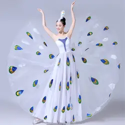 Белое платье для танцев с павлином для женщин, праздничное платье, Новогодняя одежда для танцоров dai, Китайская вышивка, одежда