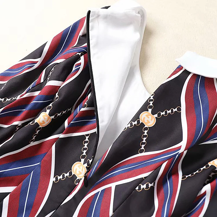 Mini Dress High Quality Spring Autumn New Women'S Fashion Workplace Party Casual Vintage Elegant Chic Stitching Print Dresses