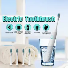 Электрическая зубная щетка с 4 сменные насадки для щёток Соник-волна для взрослых зубная щетка водонепроницаемый отбеливающий здоровье браслет батарея мощность