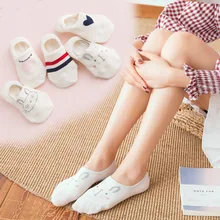 5 пара/лот; сезон весна-лето; неглубокие невидимые носки с героями мультфильмов; хлопковые нескользящие Нескользящие силиконовые женские милые забавные носки