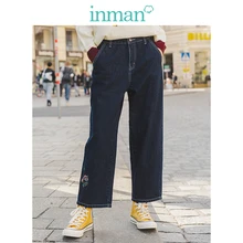 INMAN осень Новое поступление хлопок средняя высокая талия художественная вышивка минимализм все подходящие модные женские джинсы