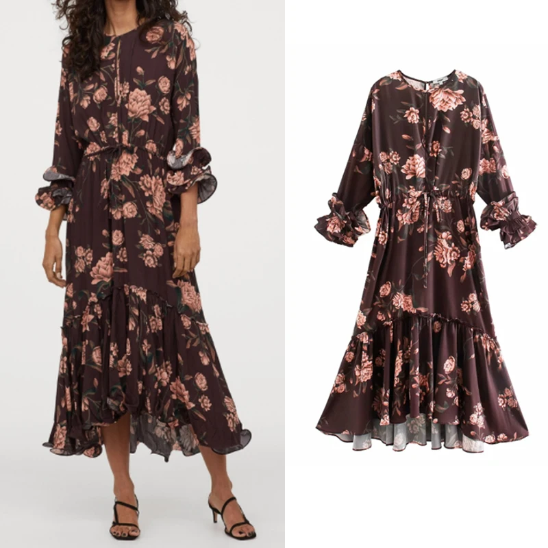 Женское шифоновое платье трапеция za винтажное до середины икры с цветочным