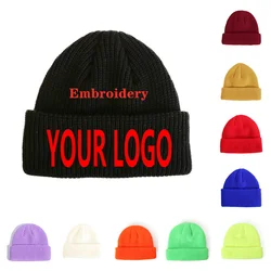 DIY Personalized Design Custom Logo Cap Bonnets Winter Solid Color Wool Blend Soft Wool Hat Casual Fashion Warm Knitted Hat