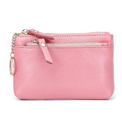Кожаная сумка, кошелек для монет, женский брелок, Кожаный Автомобильный ключ, бумажник ключница, органайзер для ключей, мужской брелок на молнии, сумка для ключей - Цвет: Pink