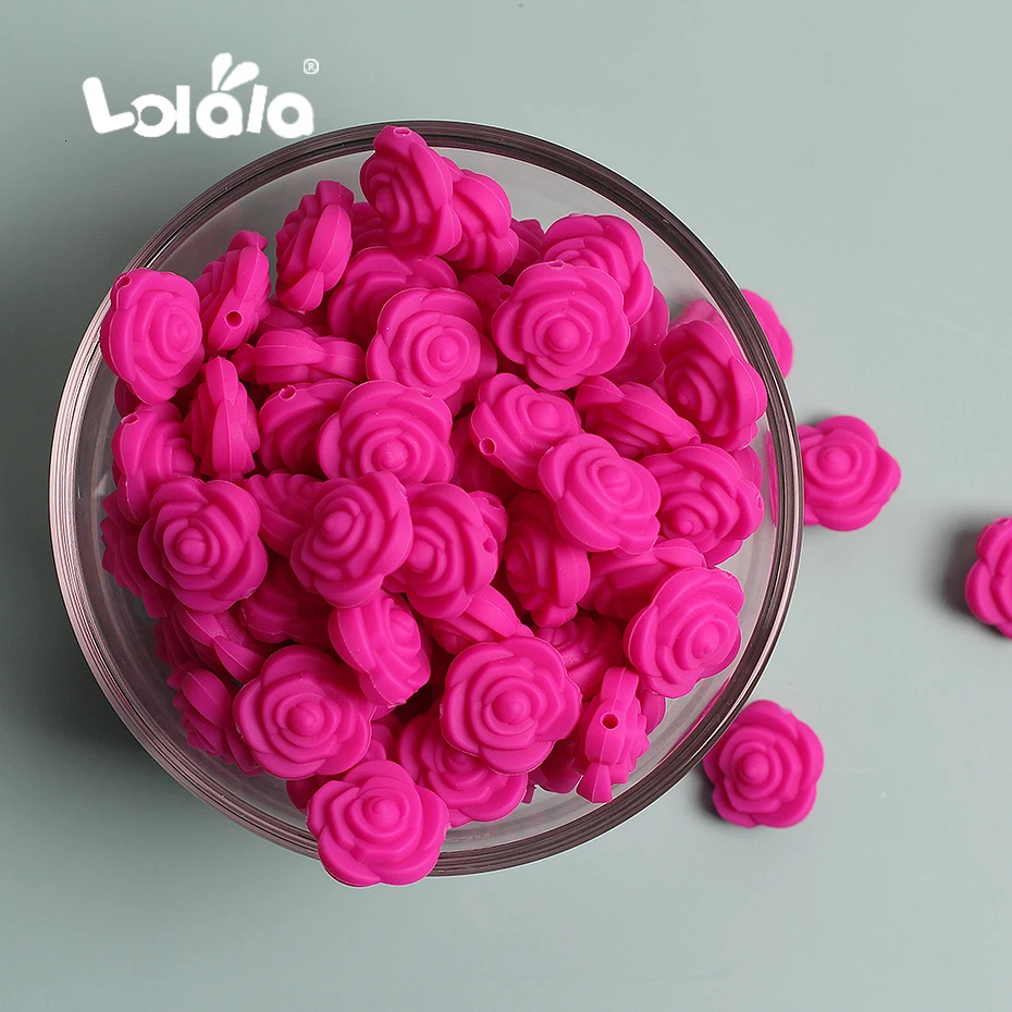 50Pcs Silicone Rose Beads BPA Free Baby Teething Beads Flower Shape Baby Teethers For Baby Teething Necklace Making