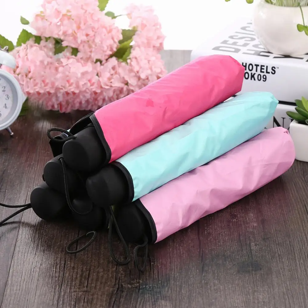 

Touch Water Flower Pattern Triple Folding Umbrella Droplet Rain Sun Parasol