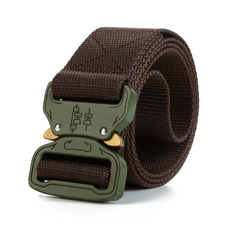 Deepeel 1pc 3.8X115/125/135cm Army Green Quick Release Buckle Head Tactical Men Belt Outdoor Woven Nylon Webbing Belt YB217 - Цвет: Coffee