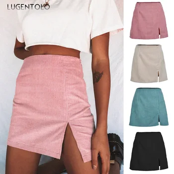 

Lugentolo Women Skirt Spring Autumn High Waist Sexy Solid Split A-Line Fashion Simple Elegant Mini Skirts