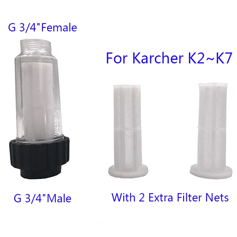 

Filter G 3/4" Fitting Medium Compatible ,With two filter cores,for Karcher K2 K3 K4 K5 K6 K7 Series Pressure Washers