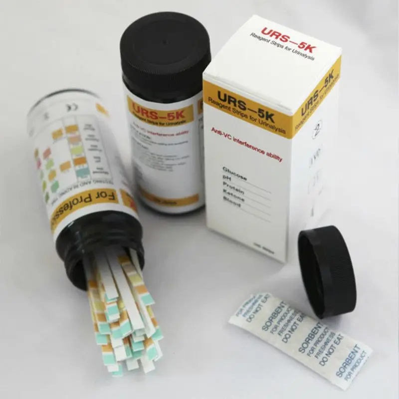 100Pcs URS-5K Glucose pH Protein Ketone Blood Urine Test Strip Reagent Strip For Urinalysis With Anti-VC Interference Ability