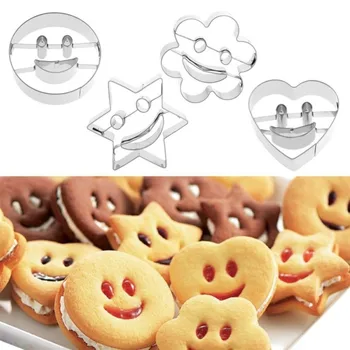 

4Pcs/Set Cutter Mold Smiling Face Cookies Cutter 3D Stainless Steel Pastry Biscuit Decorating Mold For DIY Bakeware Decoration